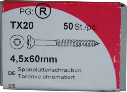 50 Stück Spanplattenschrauben Tordrive chromatiert 4,5x 60mm KP 50
