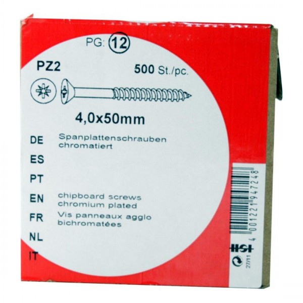 Spanplattenschrauben Pozidrive chromatiert 4,0x50mm HW 500