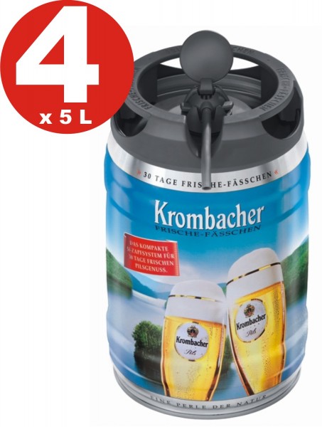 4 x Krombacher Pils Frische-Fässchen, 5 Liter 4,8% vol Partyfass