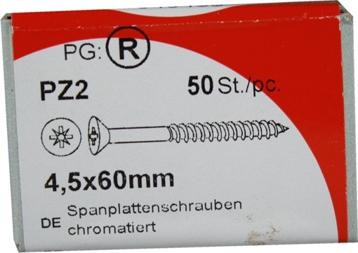 50 Stück Spanplattenschrauben Pozidrive chromatiert 4,5x60mm KP 50