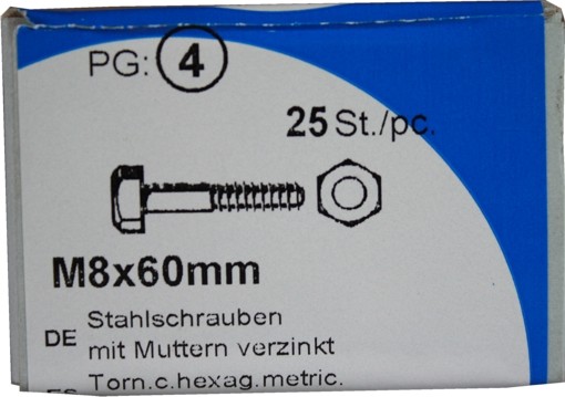 25 Sechskantschrauben mit Muttern verzinkt M8x60mm KP25