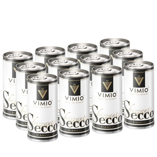 12 x Vimio Secco Frizzante Bianco Perlwein Weiß 10,5% vol. 200 ml Dose