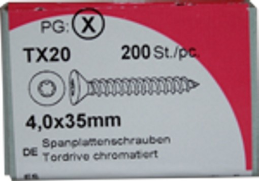 200 Stück Spanplattenschrauben Tordrive chromatiert 4,0x 35mm KP 200