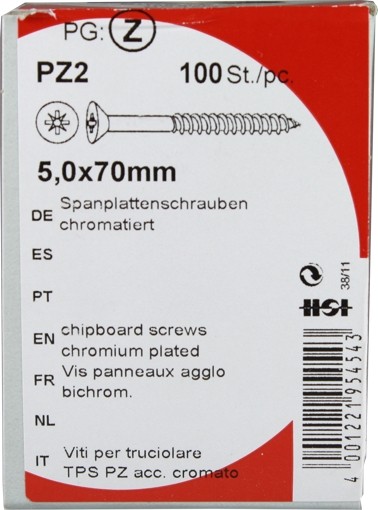 100 Stück Spanplattenschrauben Pozidrive chromatiert 5,0x 70mm KP 100