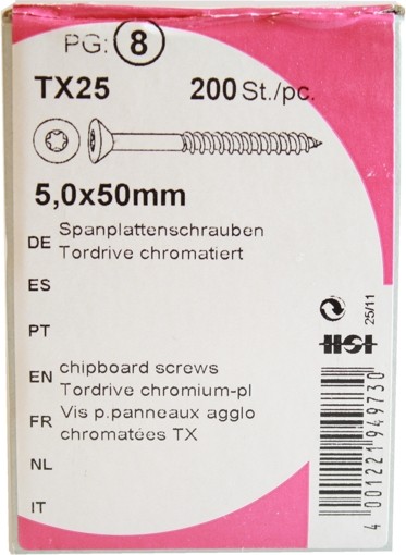 200 Stück Spanplattenschrauben Tordrive chromatiert 5,0x 50mm KP 200