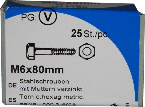 25 Sechskantschrauben mit Muttern M 6x 80mm KP25