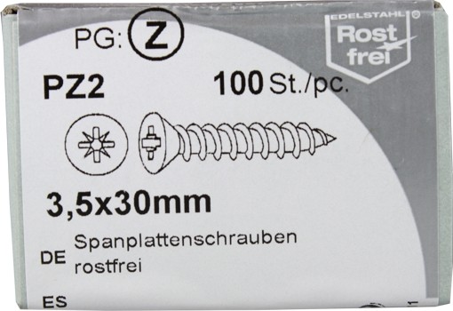 100 Stück Spanplattenschrauben Pozidrive rostfrei 3,5x30mm KP 100