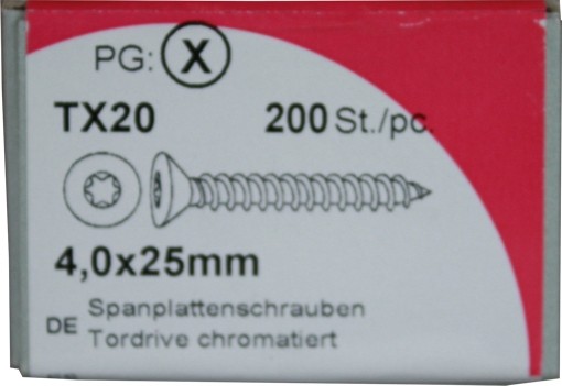 200 Stück Spanplattenschrauben Tordrive chromatiert 4,0x 25mm KP 200