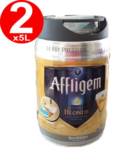 2 x Affligem blonde Partyfass 5 Liter Fass inkl. Zapfhahn 6,8% vol.