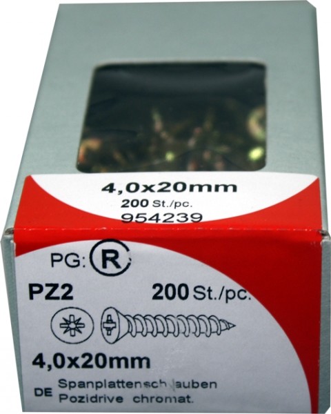 200 Stück Spanplattenschrauben Pozidrive chromatiert 4,0x20mm KP 200