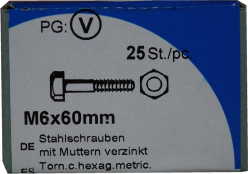 25Sechskantschrauben mit Muttern M 6x 60mm K