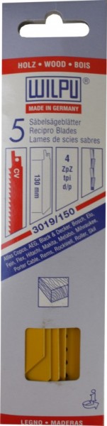 Wilpu 5 Stück Säbelsägeblätter Holz 130 mm Nr. s3019/150 A.5stk