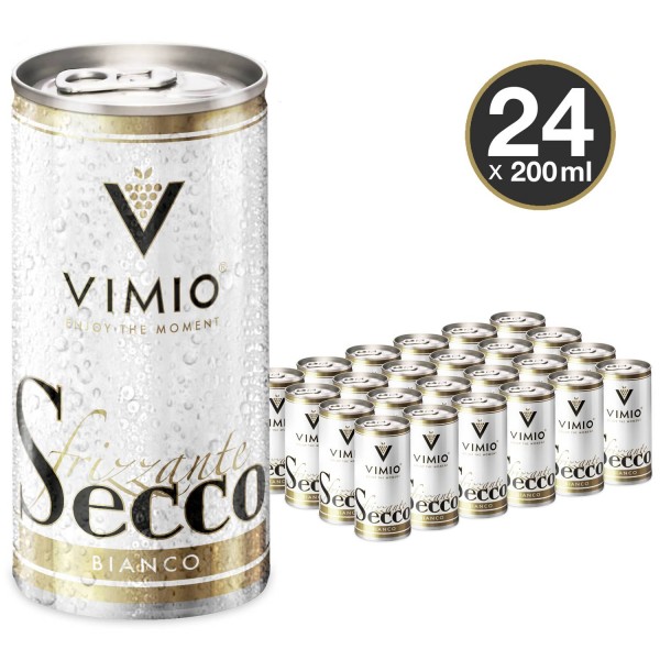 24 x Vimio Secco Frizzante Bianco Perlwein Weiß 10,5% vol. 200 ml Dose