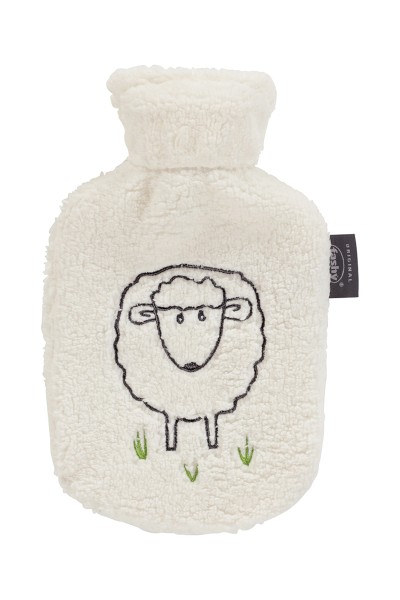 Fashy 65265 26 WÄRMFLASCHE SCHAF "DOLLY" MIT FLASUCHBEZUG 0,8L, sehr flauschig, weiß