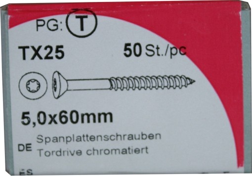 50 Stück Spanplattenschrauben Tordrive chromatiert 5,0x 60mm KP 50