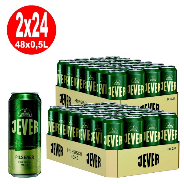 2 x Jever Pilsener 24 x 0,5L =48 Dosen 4,9% Vol Pfand EINWEG