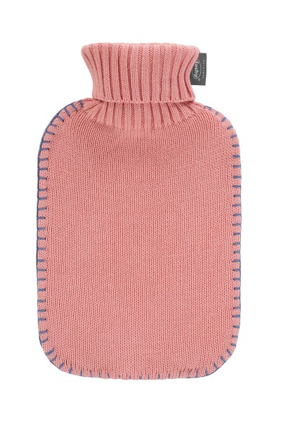 Fashy 6715 26 WÄRMFLASCHE MIT ROLLKRAGEN-STRICKBEZUG 2,0L, mit Schlingennaht apricot rosa