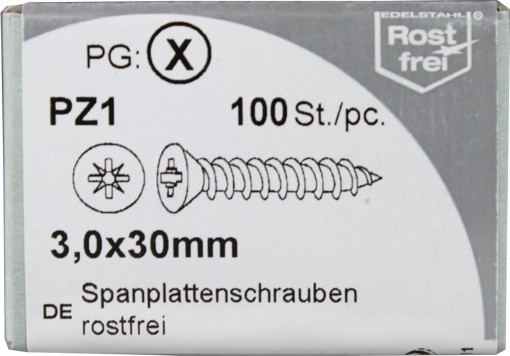 100 Stück Spanplattenschrauben Pozidrive rostfrei 3,0x30mm KP 100