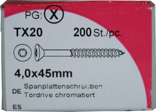 200 Stück Spanplattenschrauben Tordrive chromatiert 4,0x 45mm KP 200