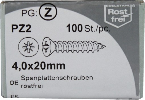 Spanplattenschrauben Pozidrive rostfrei 4,0x20mm KP 100
