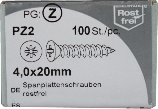 100 Stück Spanplattenschrauben Pozidrive rostfrei 4,0x20mm KP 100